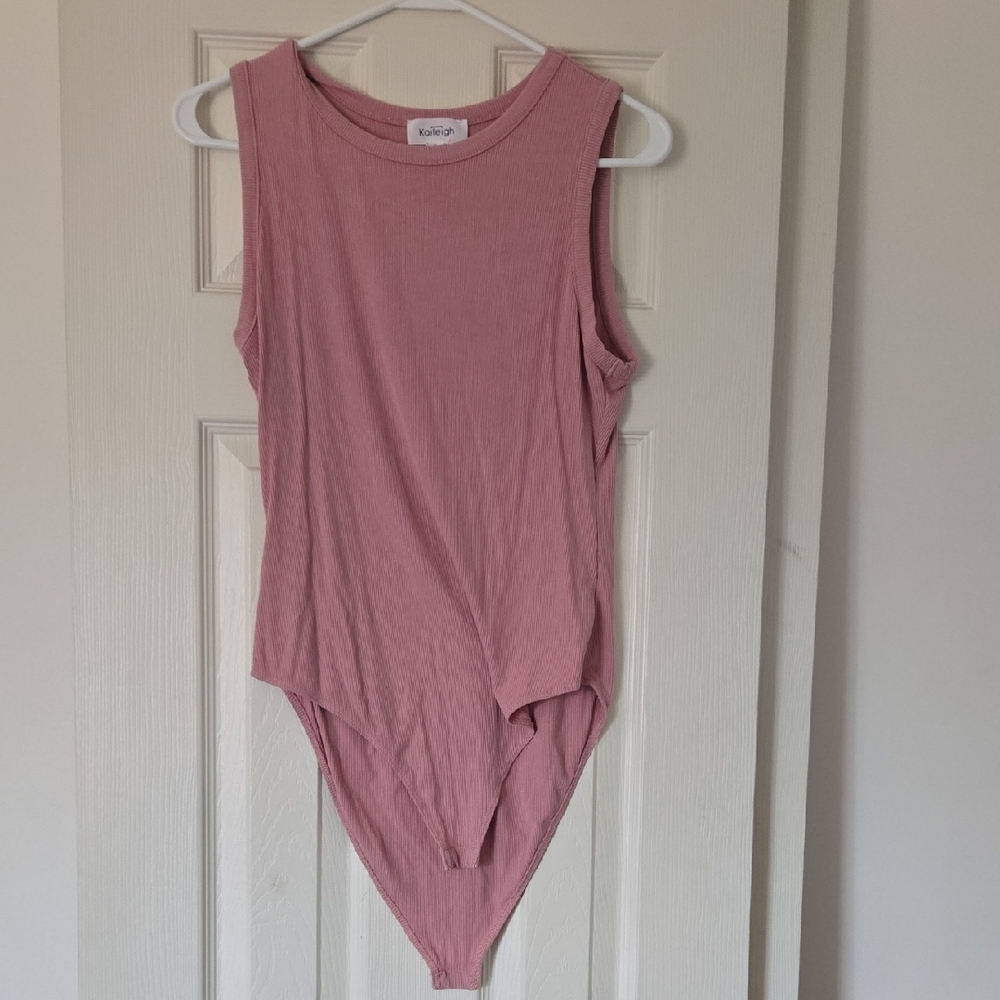 Kaileigh Rose Pink Ribbed Sleeveless Bodysuit